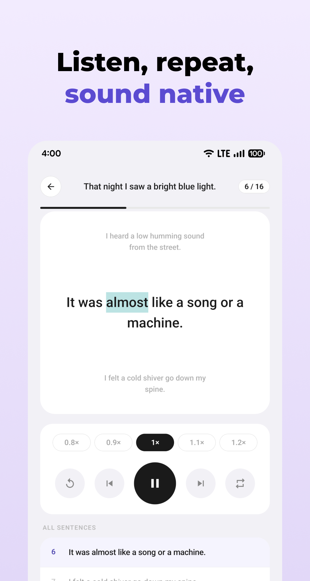 Exercise player - Listen, repeat, sound native